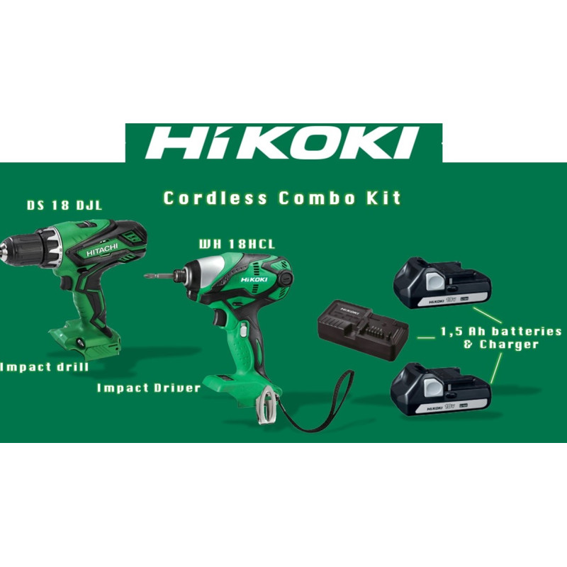 Combo Kit, HIKOKI, Impact Drill &  Impact Driver, 18V Cordless, DS18DJL/WH18DSDL