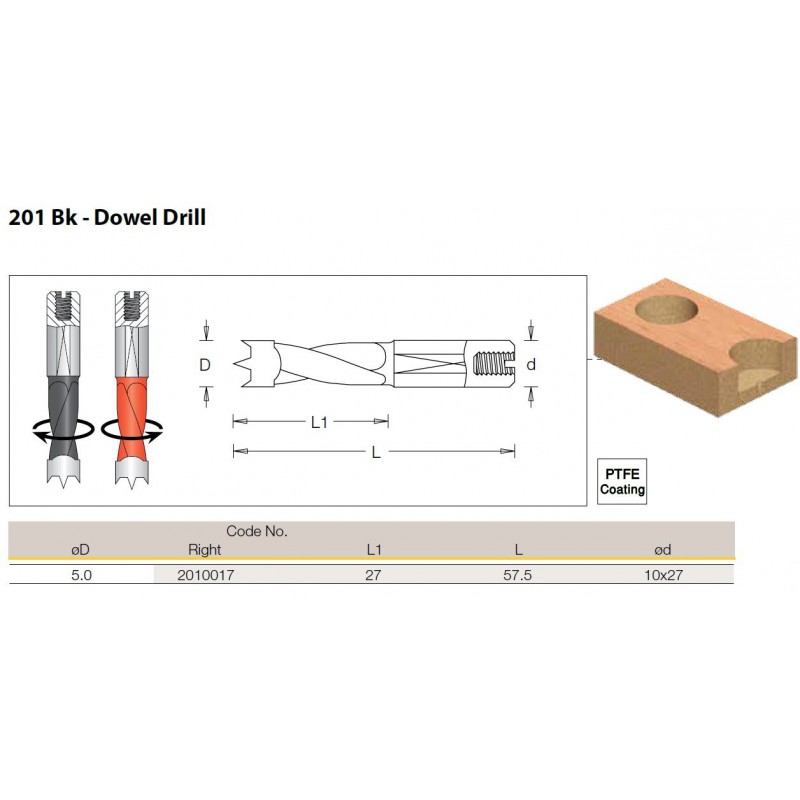 Dowel Drill, 5.0mm x 57.5 -...