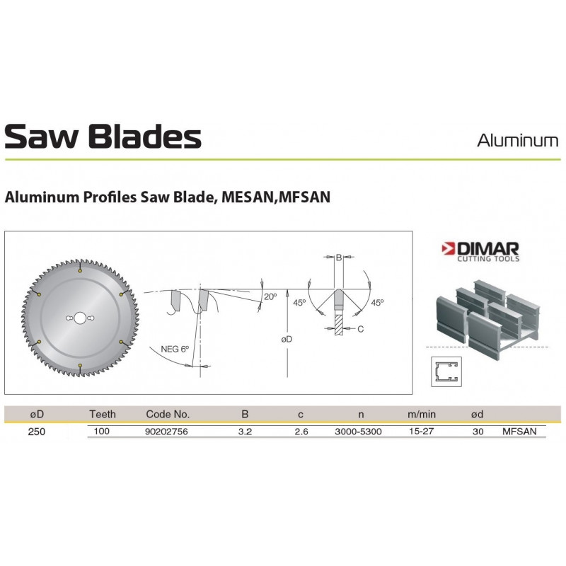 Sawblade 250 X 30 X Z99 A, TRC, DIMAR (100T)