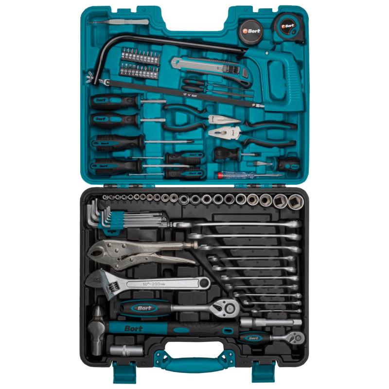 Industrial Tool Set with Spanners and Sockets, 86 Pieces in Case - BORT