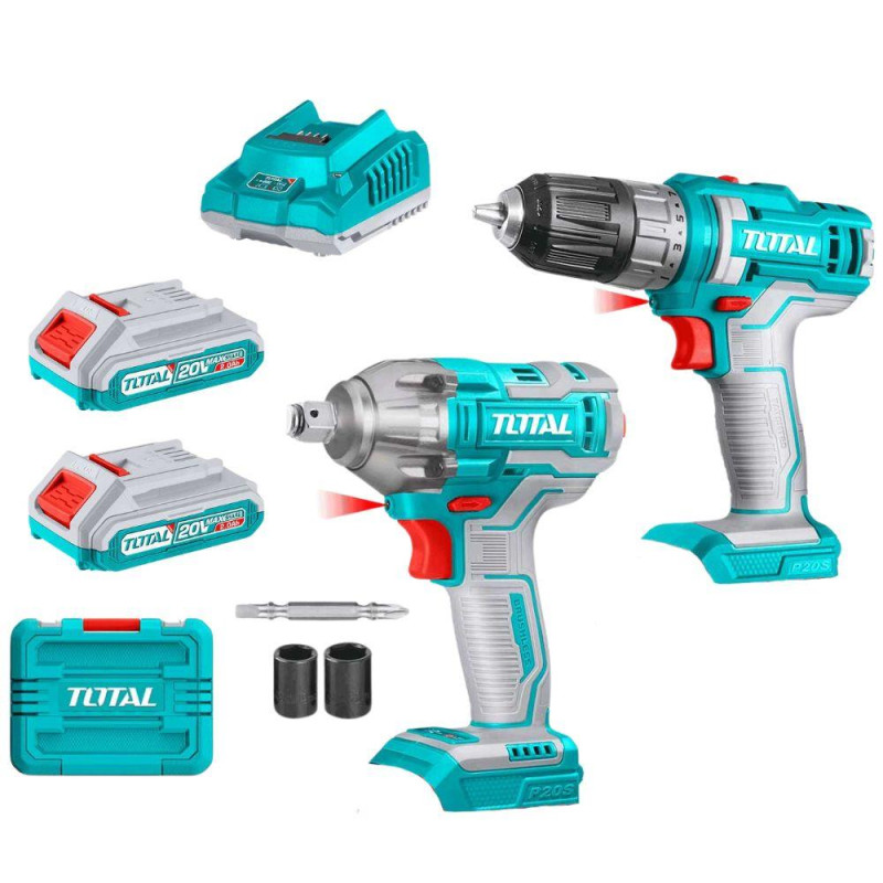 Combo Kit, TOTAL, Drill Driver & Impact Wrench Cordless, 20V
