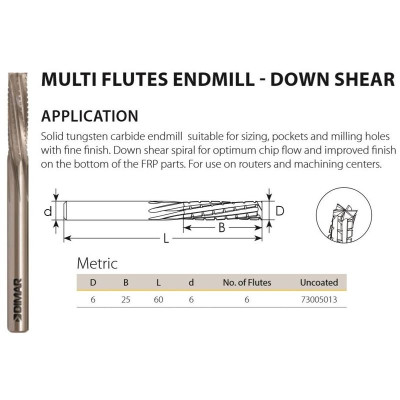 Comp - Straight Endmill Multi Flutes - 06.00 x 25.00mm Down Shear