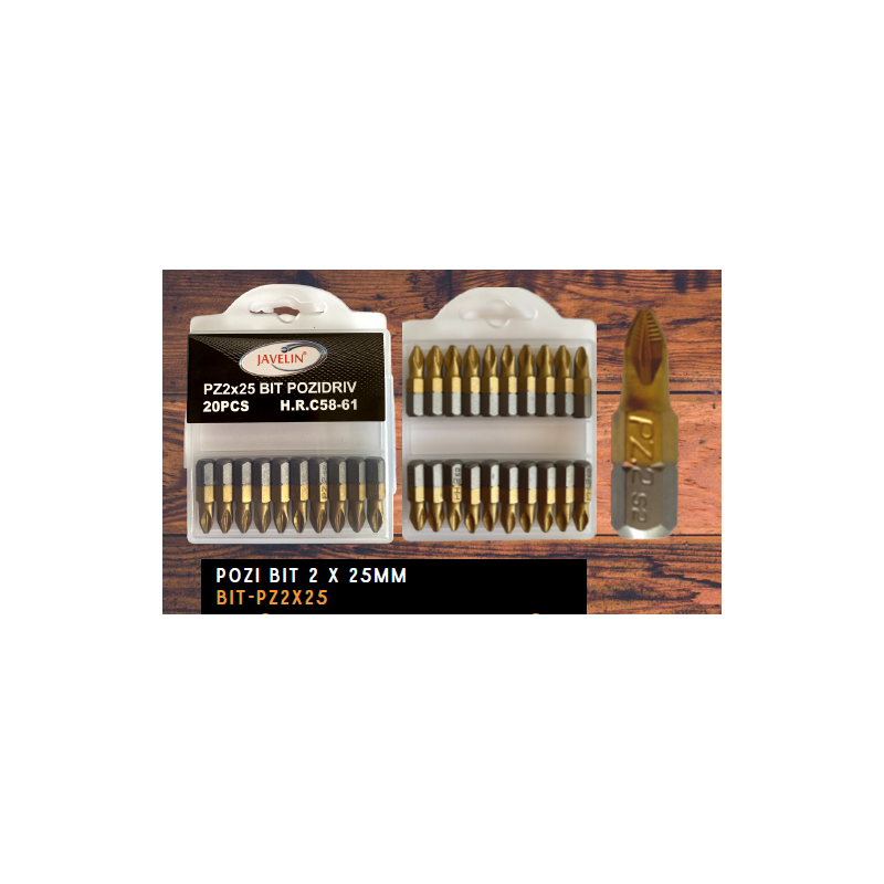 Pozi, Screwdriver Bit, 02-25mm, Gold Tip Pack Of 20  (Javelin)