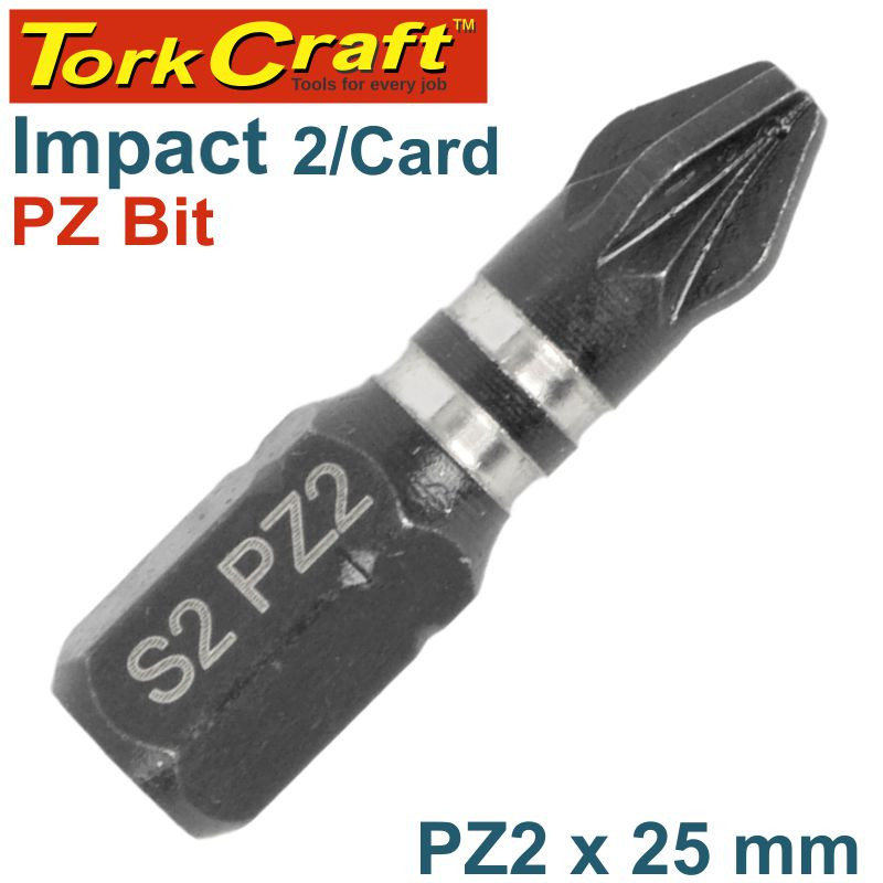 Pozi, Screwdriver Bit, 02-25mm, IMPACT PROOF Pack of 2(TORK CRAFT)