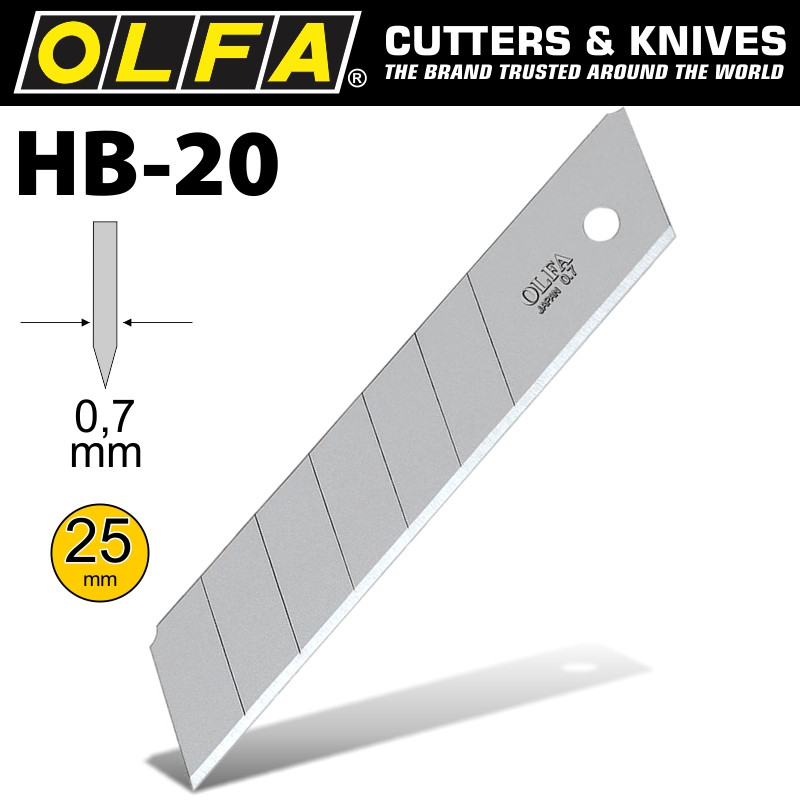 Spare Blades, 25mm, OLFA  Extra heavy duty snap off (Pack 20)