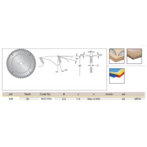 Sawblade 105 X 22 X Z30 - DIMAR - 2.2mm Kerf Wood ATB