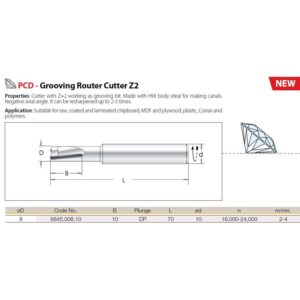 Straight, 08.00 x 10.00mm, Diamond, - Z2- Grooving Router Cutter