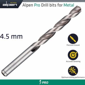 ALP9540045#1.jpg. ALPEN PRO HSS DRILL DIN 338 RN 135 WITH SPLIT POINT 4.5MM BULK
