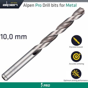 ALP954010#1.jpg. ALPEN PRO HSS DRILL DIN 338 RN 135 WITH SPLIT POINT 10.0MM BULK