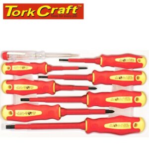 KT2108#1.jpg. 8PC SCREWDRIVER & TESTER SET ELECTRICIANS INSULATED VDE