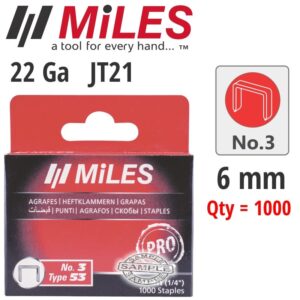 MILSTAP3-6#1.jpg. GALV STAPLES 22G JT21 6MM X 1000PCS MILES NO3