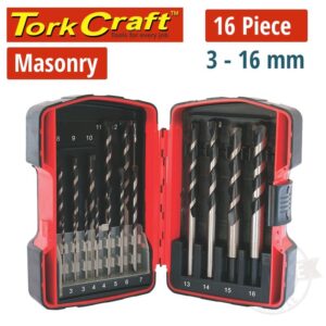 NRM00016#1.jpg. MASONRY DRILL BIT SET 16PC 3 - 16mm IN PLASTIC CASE