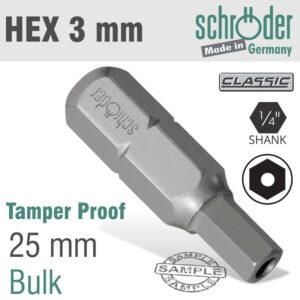 SC25160#1.jpg. ALLEN/HEX 3MM SECURITY INSERT BIT 25MM BULK