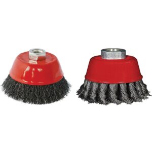 TCW006-2#1.jpg. WIRE CUP BRUSH 75MM x M14 CRIMPED & KNOTTED SET 2PCE FOR115 ANGLE GRI