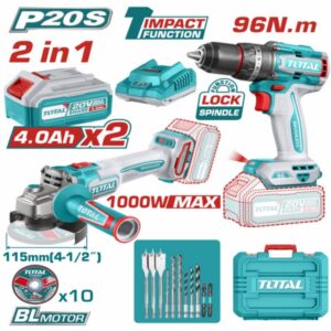TOSLI241298 #2. TOTAL | TOOLS Combo kit 2 Pc, A/Grinder & Impact Drill 96Nm, 20.0v - (Brushless)- SET