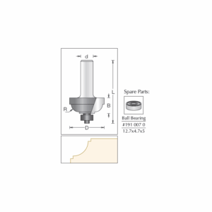 DIM1390018#1.png. BETOP Cove Bit Classic, 35.0 x 16.0mm x 08.0mm R - 1/2" Shank