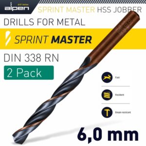 ALP6180060#1.jpg. HSS SPRINT MASTER 6.0MM X2 SLEEVED DIN338 ALPEN DRILL BIT