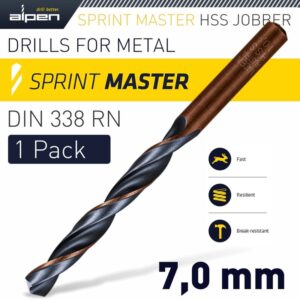 ALP6180070#1.jpg. HSS SPRINT MASTER 7.0MM X1 SLEEVED DIN338 ALPEN DRILL BIT