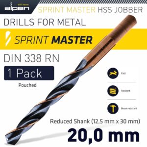 ALP6480200#1.jpg. HSS SPRINT MASTER 20.0MM RED SHANK 12.5MM X1 SLEEVED DIN338 ALPEN DRIL